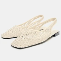 Tissage maille respirant Mules sandales pour femmes été nouveau Slingback chaussures de plage décontracté bout carré mode ballerines dames 2