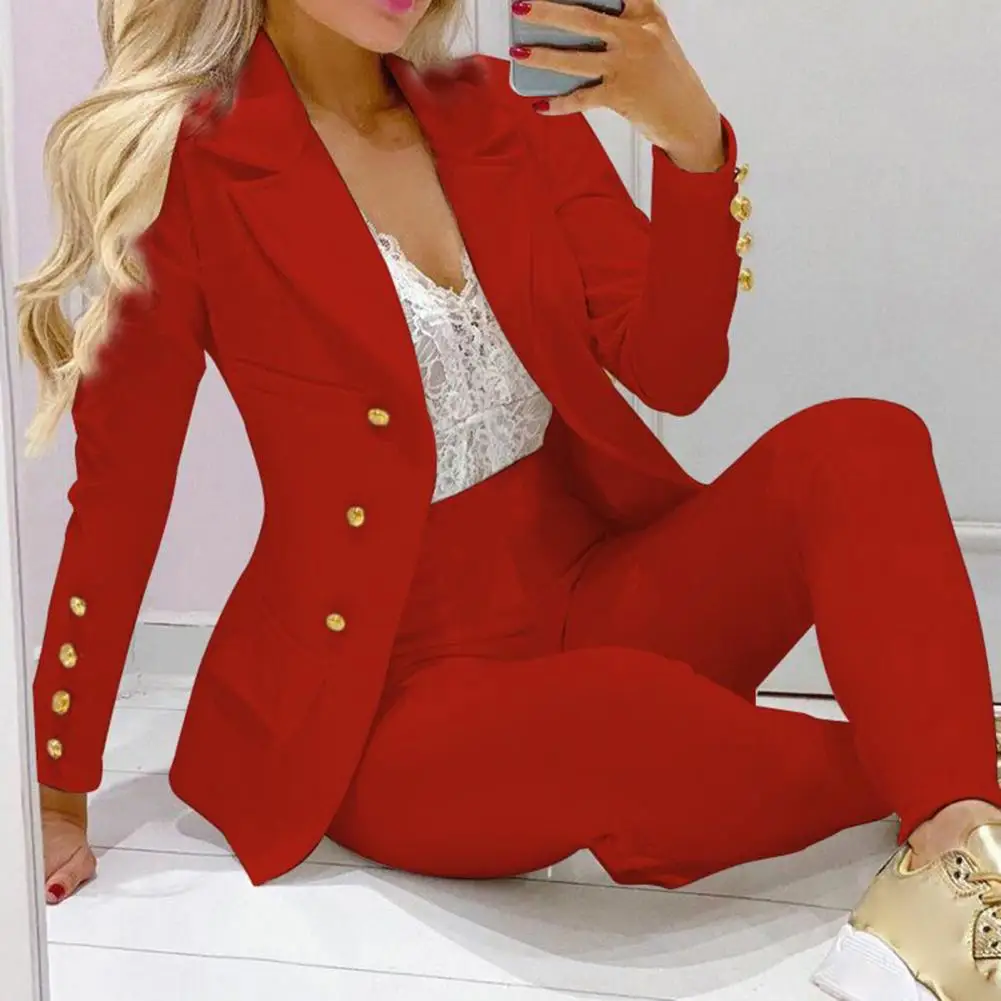 Casual Suit Two Pieces For Women Business Suit Blazer Pants Women Outfit Casual Turn-down Collar Office Lady Women Jackets Pants