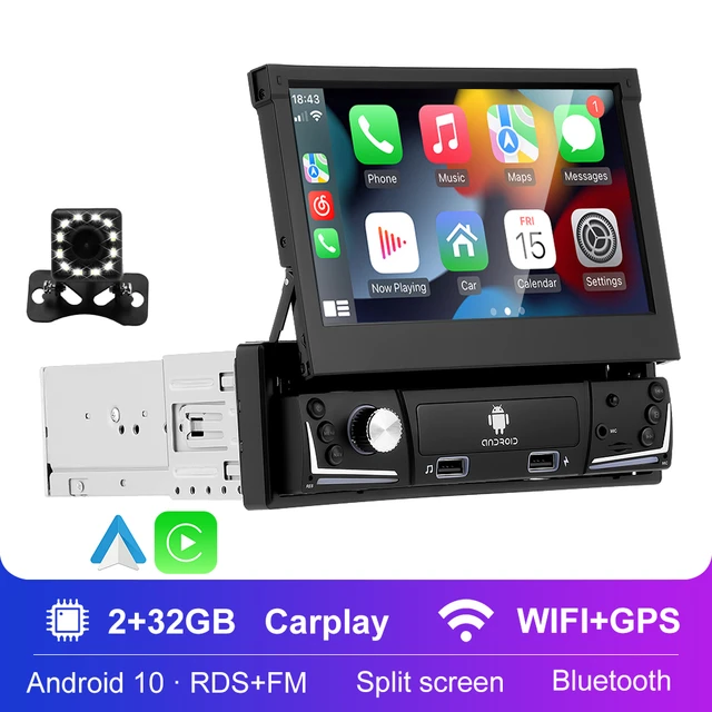 Radio con pantalla plegable para coche, reproductor Multimedia con Android  11, 1DIN, pantalla retráctil de 7 pulgadas, compatible con RDS, FM, WiFi