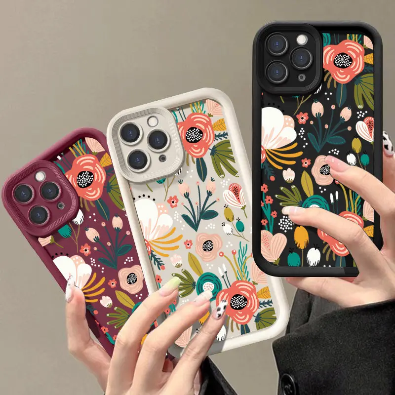 Vibrant Floral Shockproof Silicone Phone Case - Colorful Flower Design