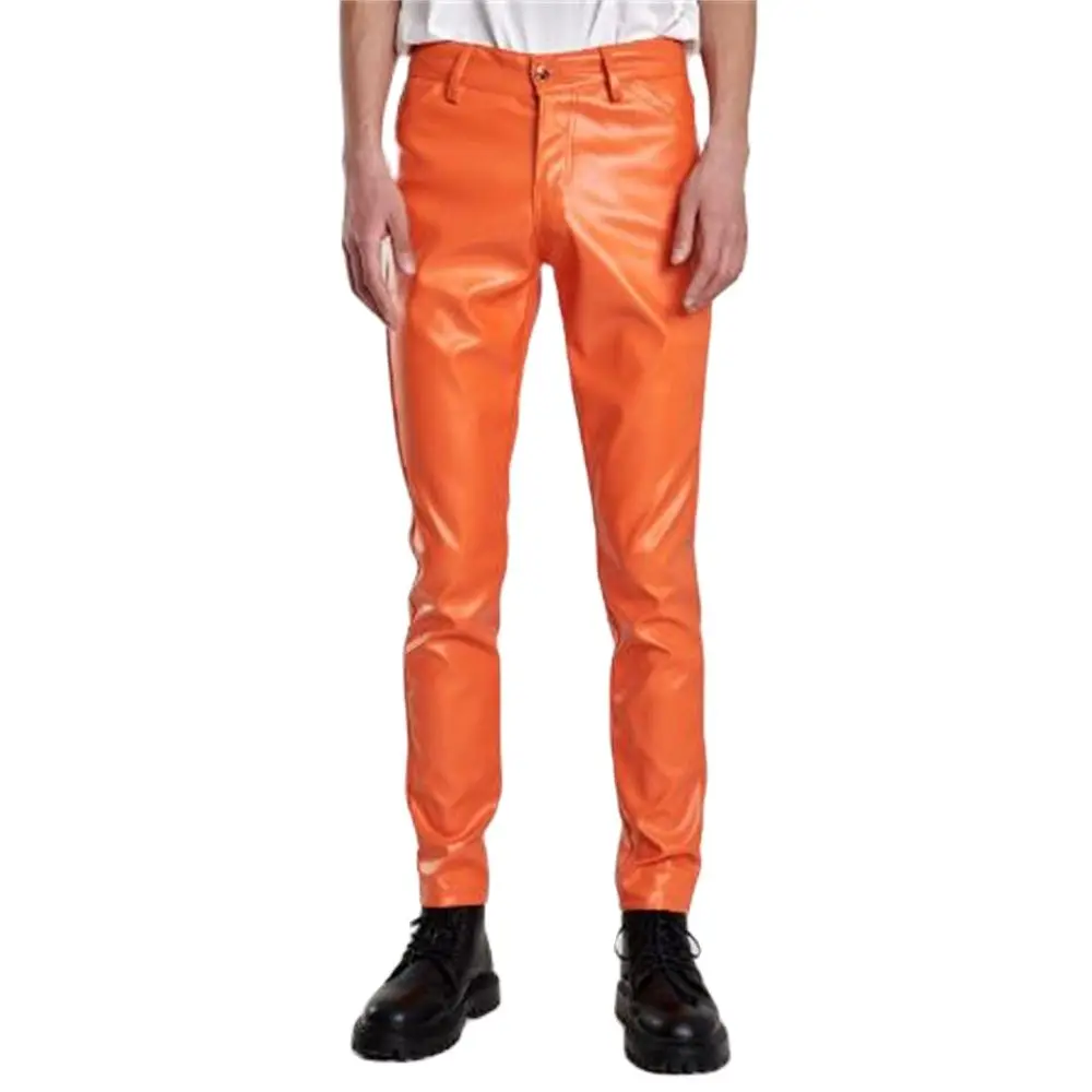 

Fashion Pu Leather Trousers Party & Dance Pants Thin Spring Summer Slim Pantalones Dress UpMen Leather Pants Skinny Fit Elastic