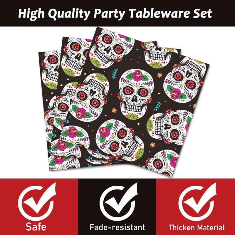 New Mexican Carnival Sugar Skull Day of The Dead Tableware Set Halloween Party Decoration Flower Skull Plate