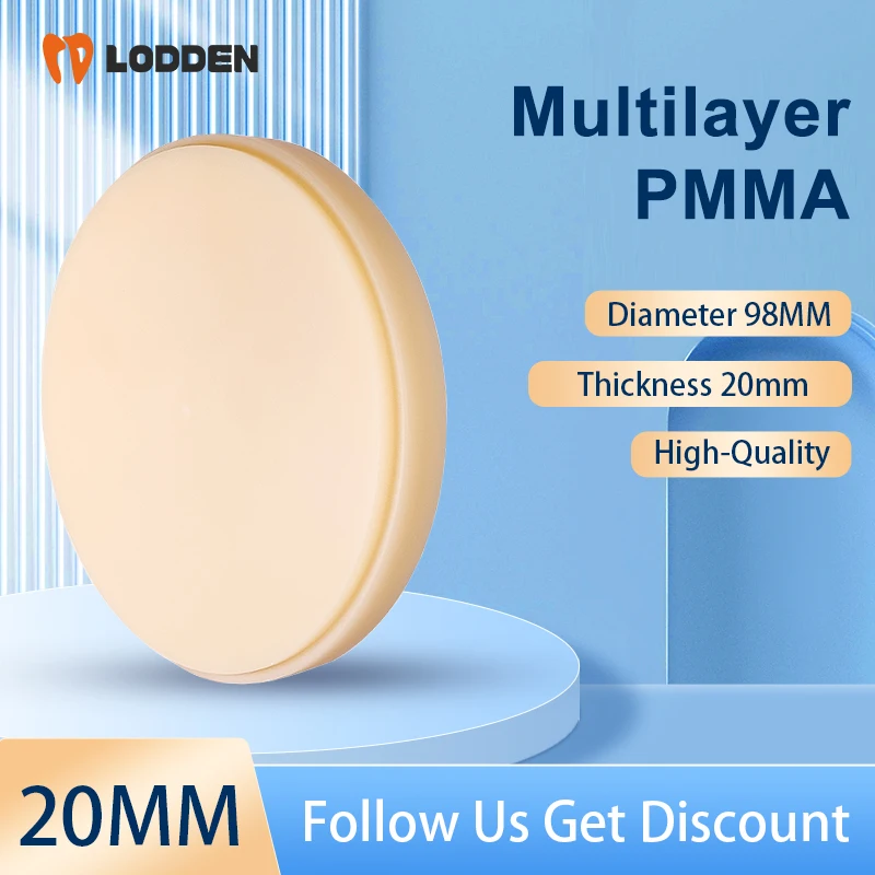 

20MM Dental Multilayer PMMA Block Open System CAD/CAM Dental Laboratory 98mm Dental Resin Dentist Denture Material For Lodden