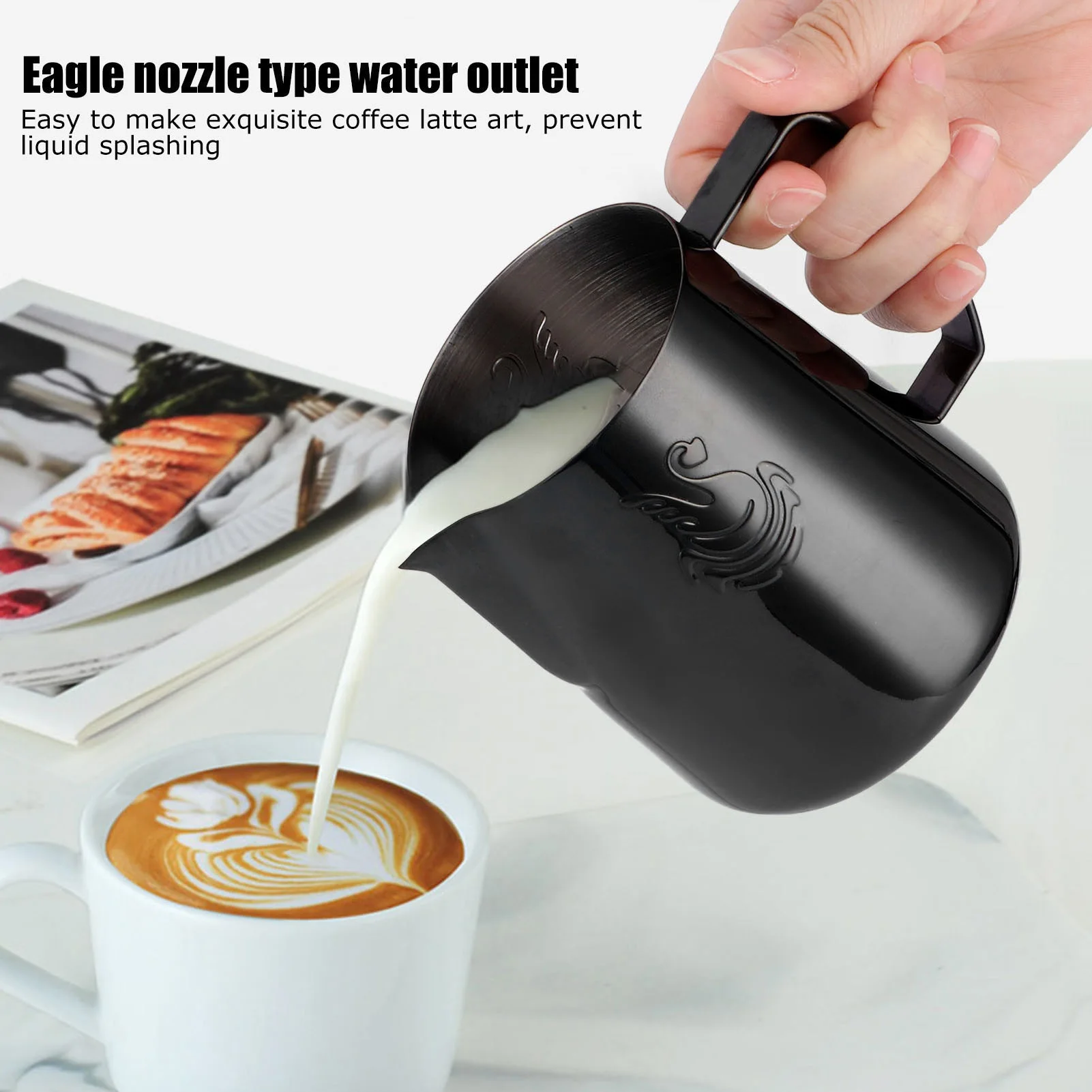 380ml Milk Steaming Frothing Pitcher Stainless Steel Non-Stick Milk Jug Pull Flower Cup Perfect for Coffee Cappuccino Latte Art milk frother jug,milk frothing jug