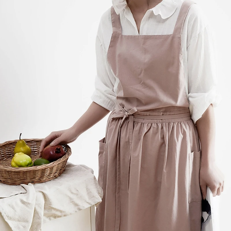 

Women Cotton Linen for Cross Back Apron Japanese Housework Baking Wrap Florist Dress Kitchen Aprons