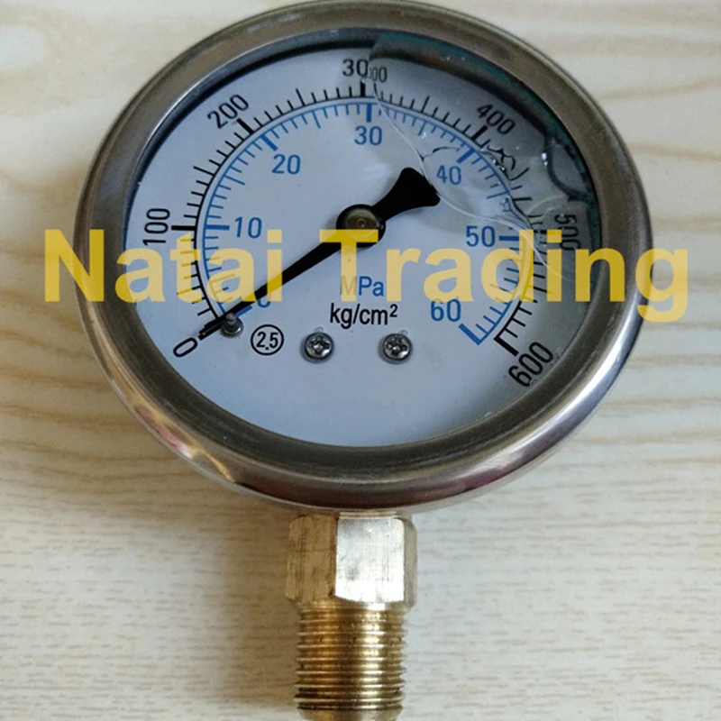 0-600Bar Manometer 60Mpa Pressure Gauge Silicone Oil Filled Stainless Steel Diameter 60mm