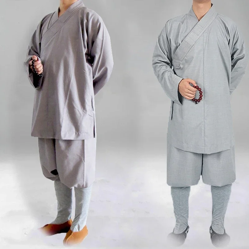 Traditional Chinese Buddhism Arhat Gown Set Adult Men Monk Robe Clothes Top and Pants Buddhist Clothes
