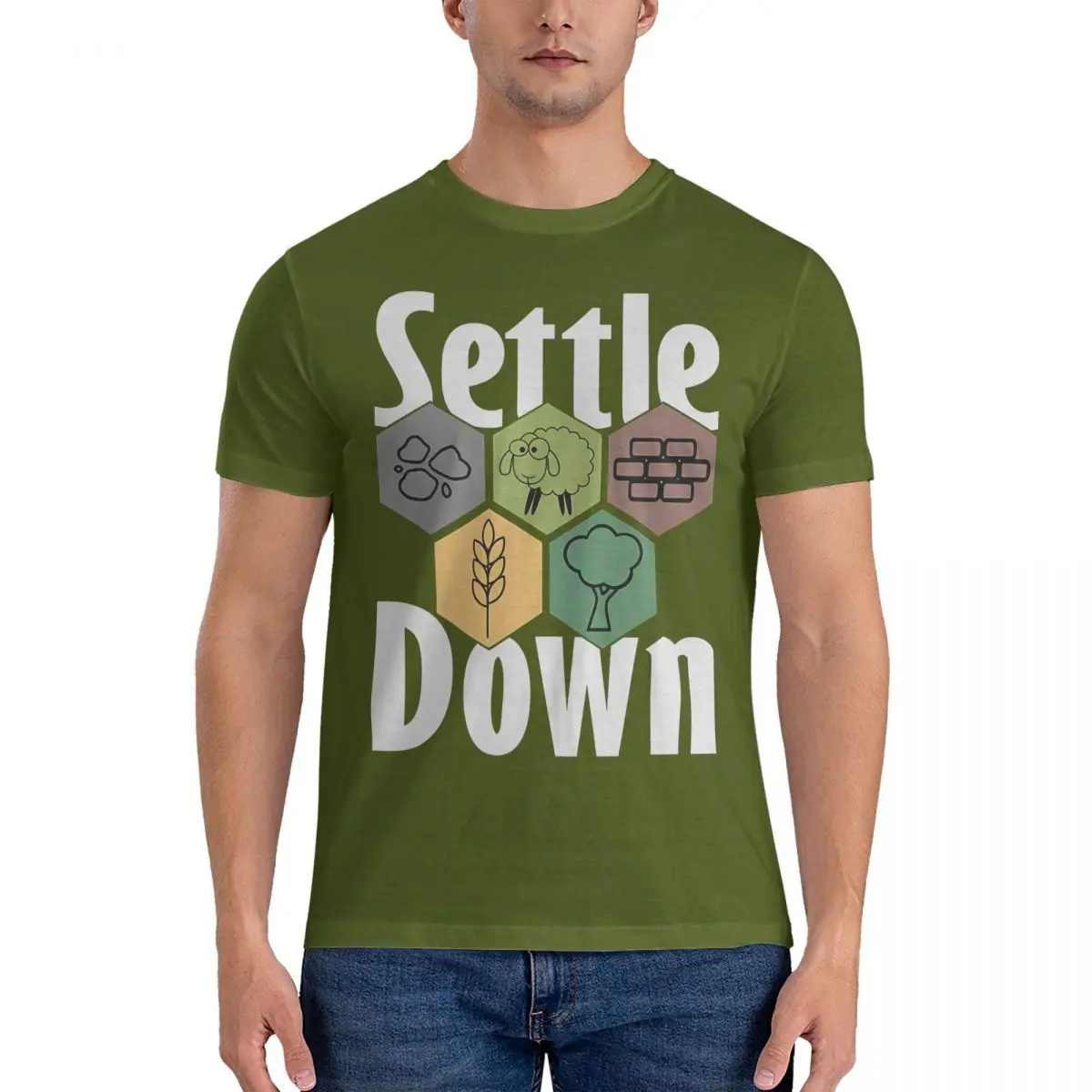 thumbnail image 1 of Camiseta de juego para hombre C-Catan, de algodón puro, divertida, de manga corta y cuello redondo, estampada., 1 of 7