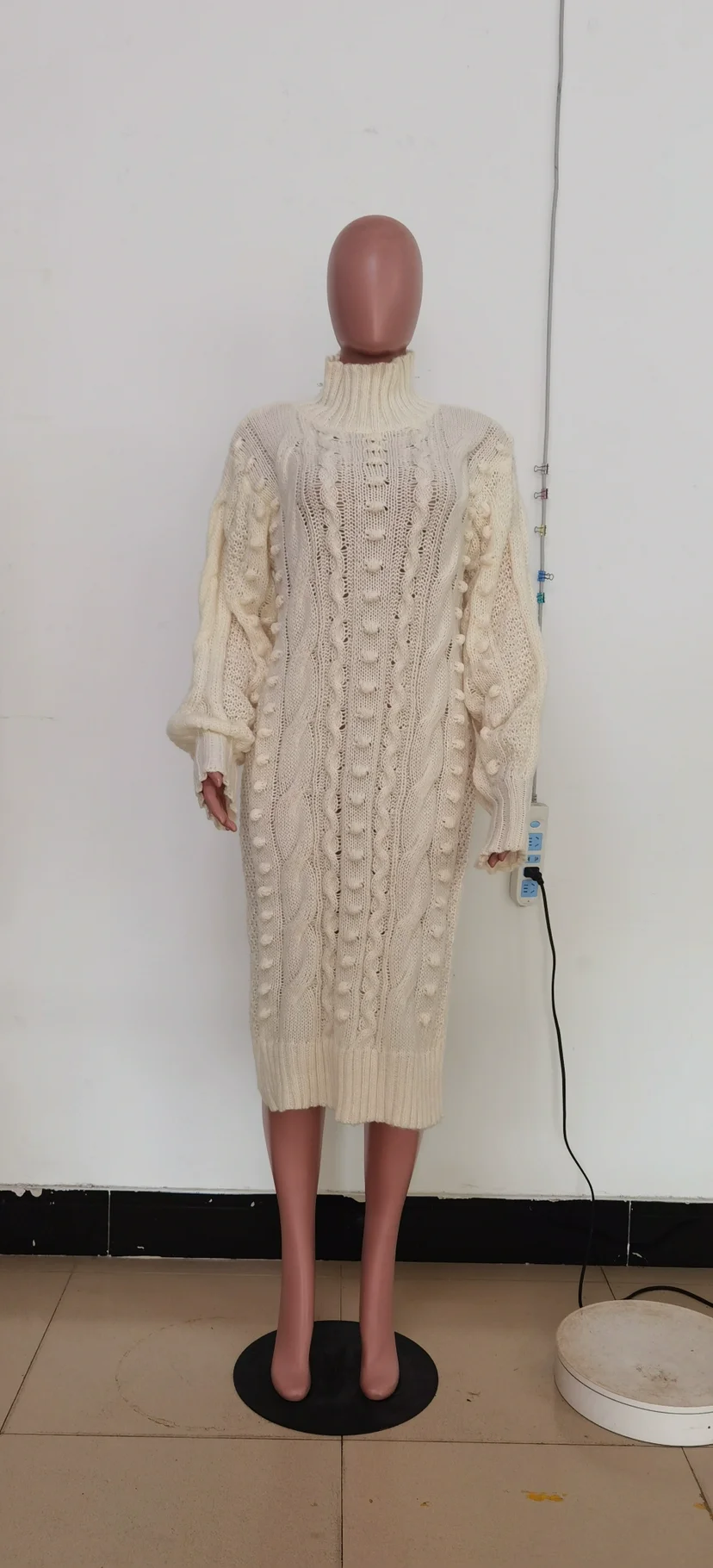 CM.YAYA Women Fashion Turtleneck Lantern Long Sleeve Side Split 