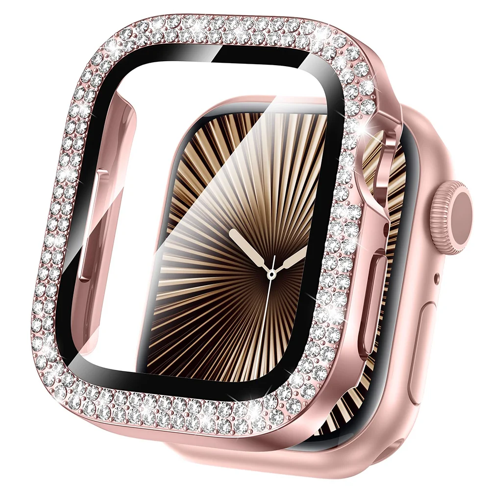Diamond Bling Tempered Glass Cover for Apple Watch - Screen Protector & Bumper Case