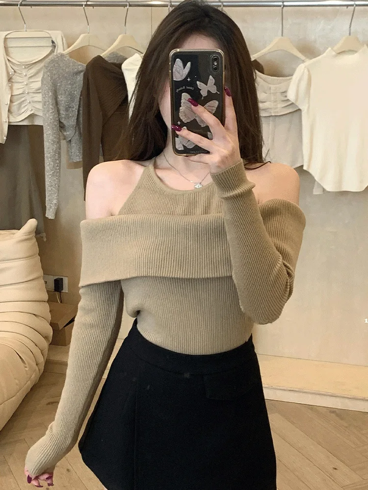 Women Autumn Knitted Sweater Long Sleeve Ruffle Pullover