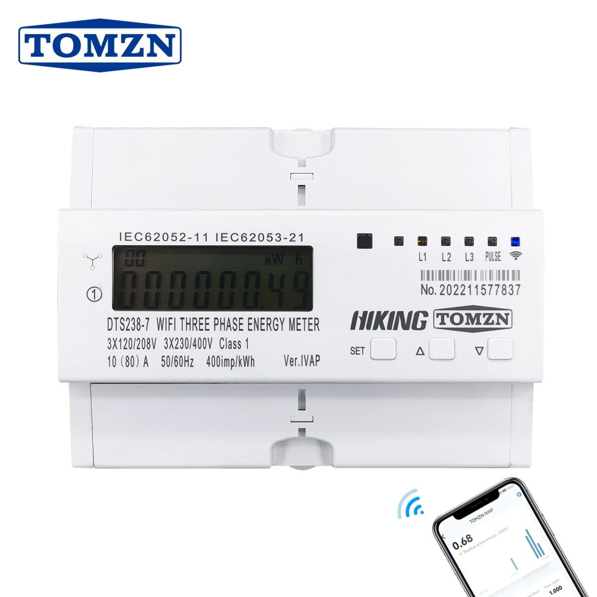 TOMZN DDS238-2WIFI 3 phase 80A TOMZN Tuya WIFI Smart Bidirectional Energy Meter timer Power Consumption Monitor kWh switch Wattmeter 3*120V 3*220V