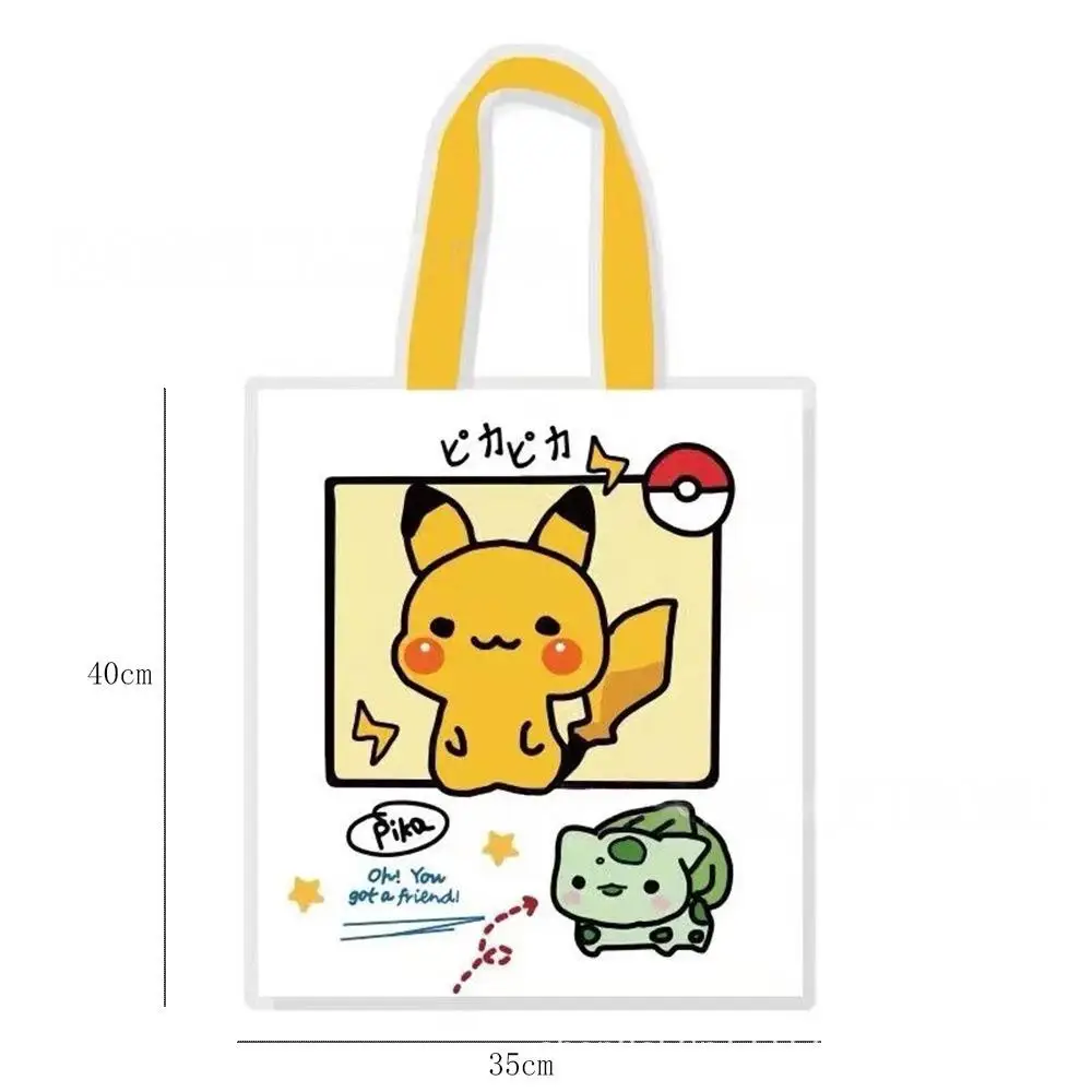 Shoulder Bags Anime Pokemon Pikachu Canvas Psyduck Squirtle Ladies Casual Handbag Reusable Large Capacity Women Shopping Bag TOY