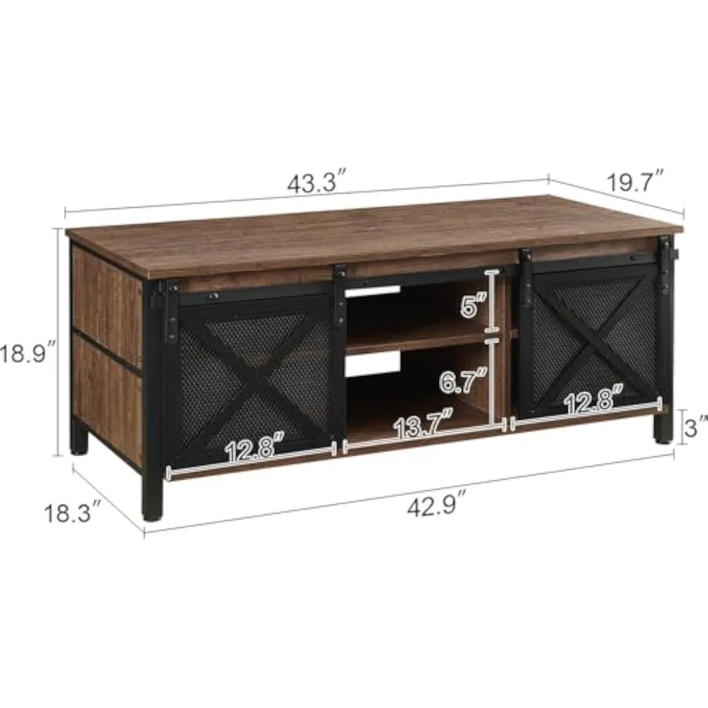 Coffee Table with Storage, 43" Rectangle Coffee Tables with Sliding Barn Doors, Rustic Low Living Room Desk with Cabinet 2