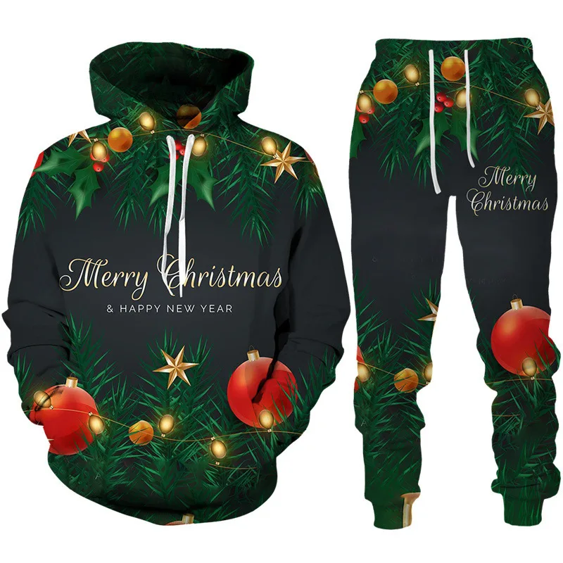Christmas Sweatshirt Suit Men and Women in Europe and The United States Couples Hoodie Sweatshirt Bib Pants Suit