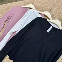 Yoga Long-sleeved Shirts for Women Sports Quick-drying Fitness Pilates V Neck T-shirt Solid Black Slim Solid Training Top Women