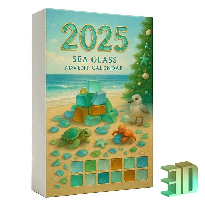 Artistic 3D Sea Glass Christmas Tree Advent Calendar, 24 Days of Nautical Holiday Delights, Custom-made Ornaments
