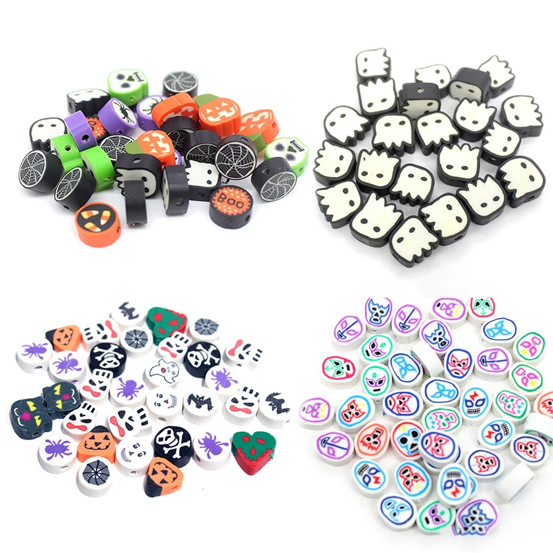 

DIY FUN 50pcs/Lot Halloween Grimace Ghost Pumpkin Loose Spacer Polymer Clay Beads Soft Pottery Spacer ​Beads For Jewelry Making