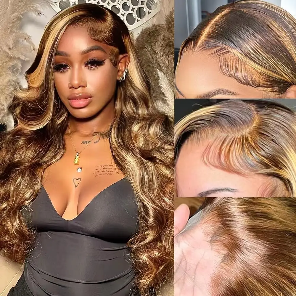 Highlight Ombre 13&times;6 HD Lace Front Wigs Body Wave Preplucke Colored Brazilian Wig 13&times;4 Transparent Lace Frontal Wigs For Women lace front wig front lace wig