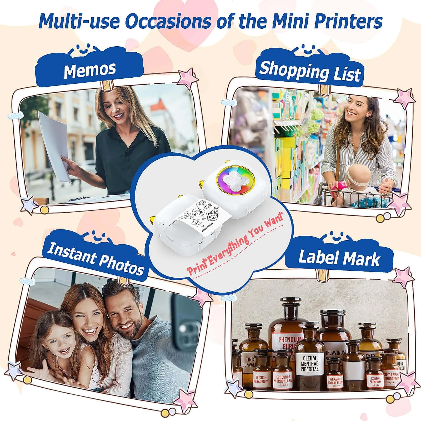 Mini Printer Paper Thermal Printer Sticker Paper for M02/T02 and 57mm Sticker Printer, 57x25mm, for Photo Journal Notes Memo