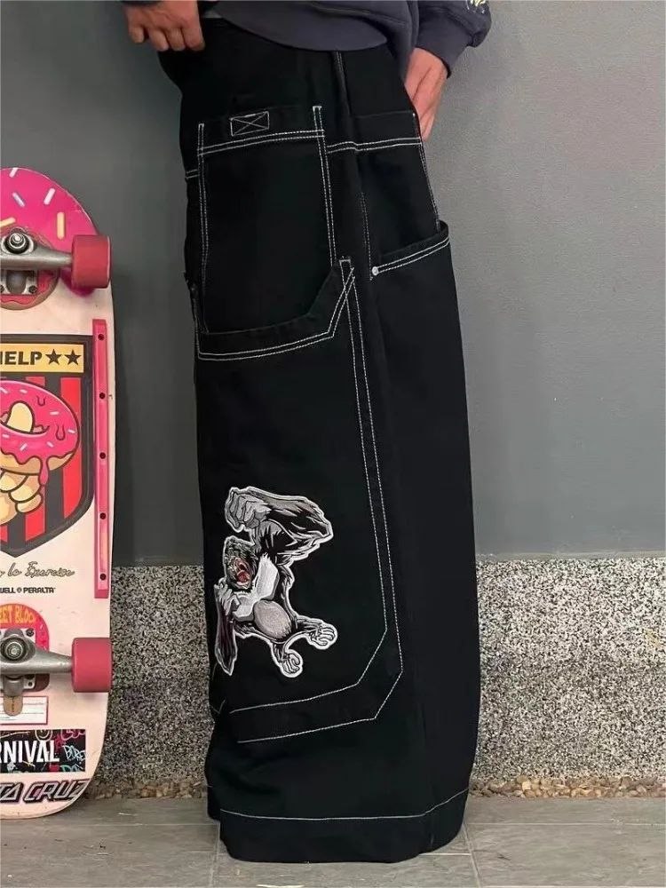 HOUZHOU Y2k Vintage Gothic Baggy Jorts Woman's Oversized Harajuku Black Jeans Japanese 2000s Style Streetwear Denim Pants Summer