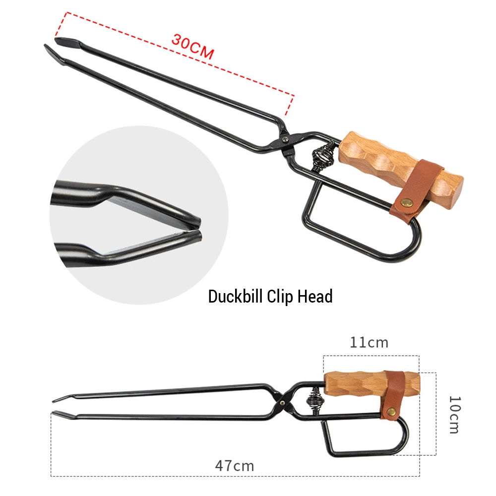 

Деревянная ручка, зажим для барбекю, уголь, портативные щипцы, утка-Фрезер, щипцы для кемпинга, уголь, щипцы
