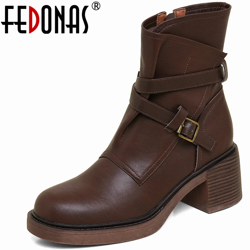 

FEDONAS/осенне-зимние модные дизайнерские женские ботильоны на толстом высоком каблуке с боковой молнией; Женская офисная обувь из натуральной кожи; 2023