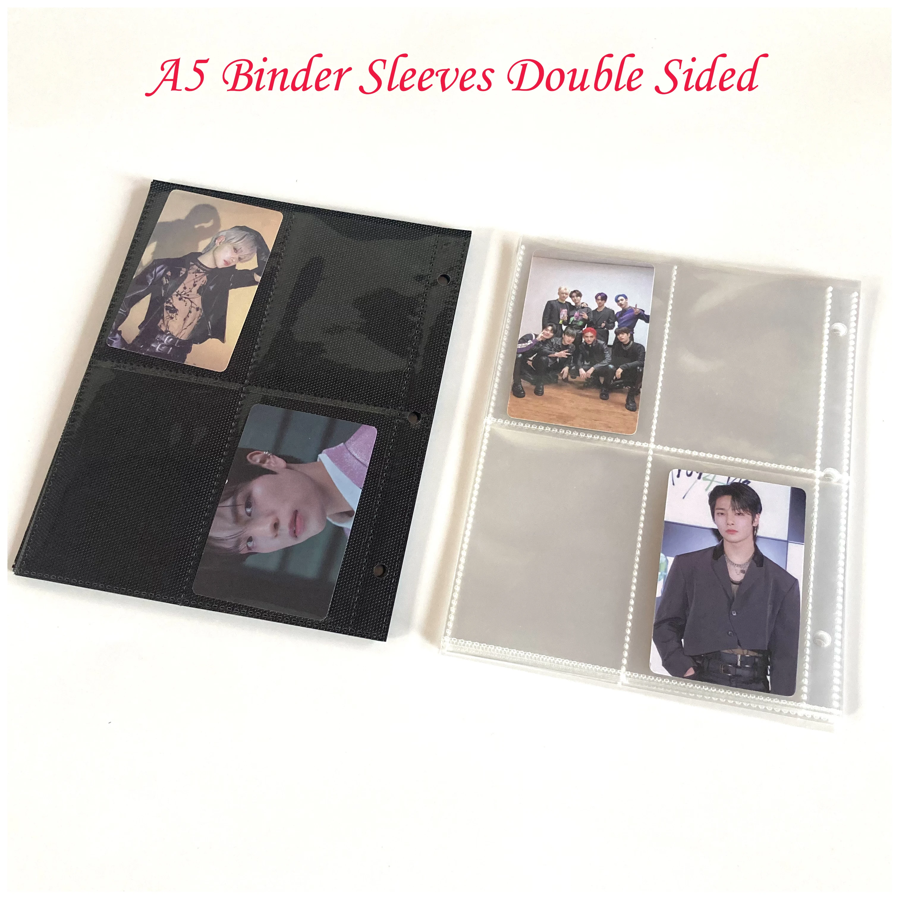 A5 3 Ring Binder Black Pages Refill 4 Pocket Sleeves Double Sided Kpop  Photocards Album Trading Cards Toploader Sleeves Polaroid