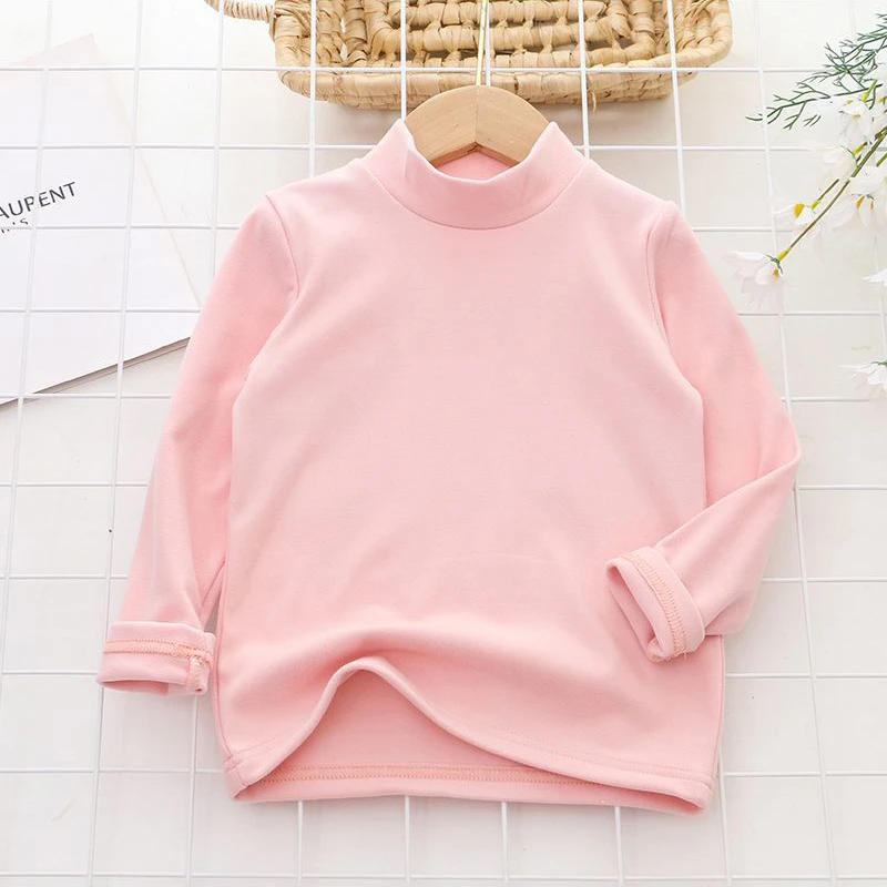 Girls T-shirt Solid Thermal Underwear Long Sleeve Casual Autumn Winter High Collar Thin Velvet Heating Tops 6 8 10 12 Years 2