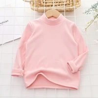 Girls T-shirt Solid Thermal Underwear Long Sleeve Casual Autumn Winter High Collar Thin Velvet Heating Tops 6 8 10 12 Years 2