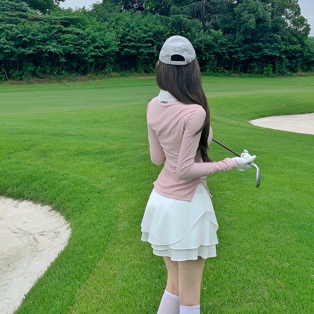 New Breathable Sunscreen Golf Polo Shirt Long Sleeve Top Women's Short Skirt Summer Autumn Female Wave Pleated Skort