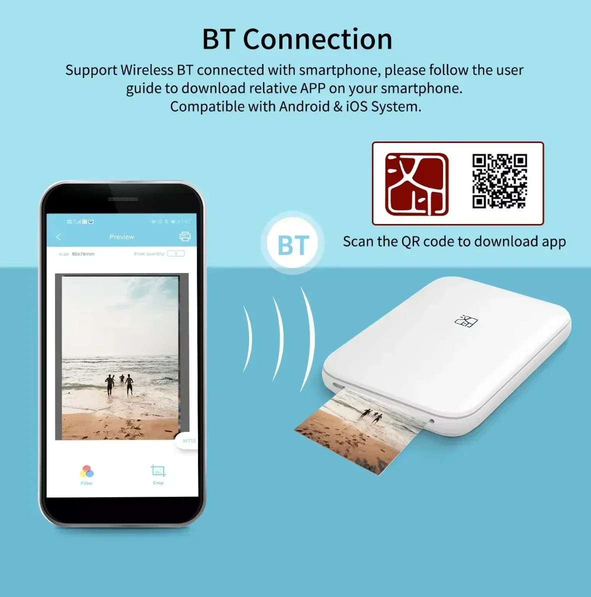 GlowMartHPRT HanYin Color Photo Printer Portable Mobile Phone Mini BT Handheld Pocket ID Photo Printing Machine