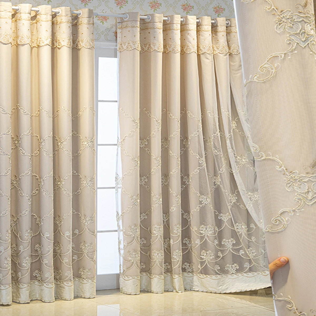 

Simple and modern embroidered finished window screen fabric, Nordic curtains, versatile gauze curtains