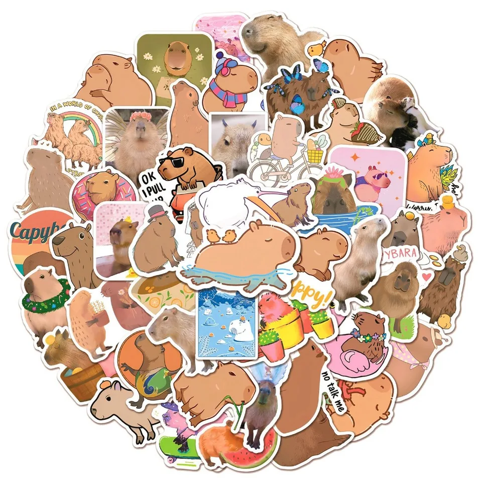 Capybara,Adesivi per laptop (50 pezzi), regalo per bambini, adolescenti, adulti, ragazze, ragazzi, adesivi impermeabili per bottiglia d'acqua, skateboard, telefono e latticini