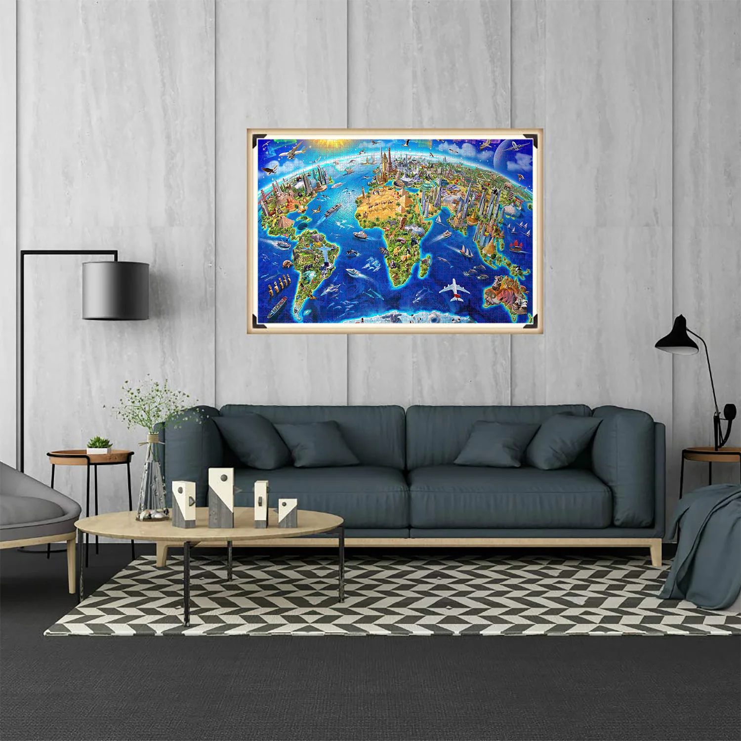 Jigsaw Puzzles Wooden Jigsaw Puzzles Educational Puzzles 1000 Pieces World Landmarks Map Jigsaw Puzzles for Adults Home Decor Family Fun Kids