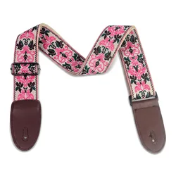 Embroidered Adjustable Guitar Strap with Leather Ends (Style - 5 - FLHW)