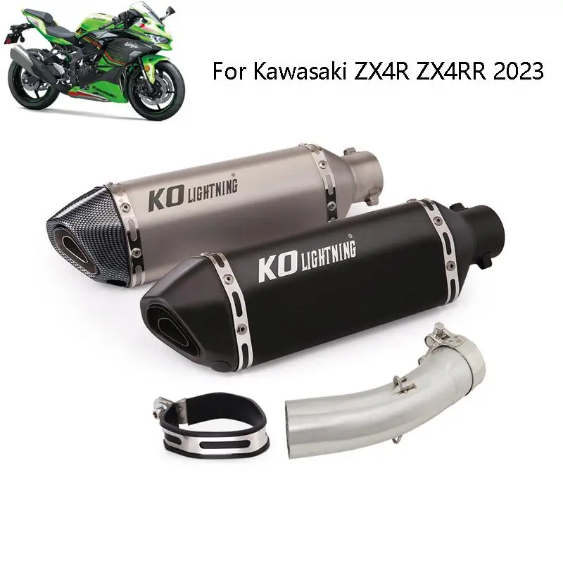 

For Kawasaki ZX-4R ZX-4RR 2023 51mm Motorcycle Exhuast Mid Link Pipe Slip On 370mm Muffler Escape With Removable DB Killer