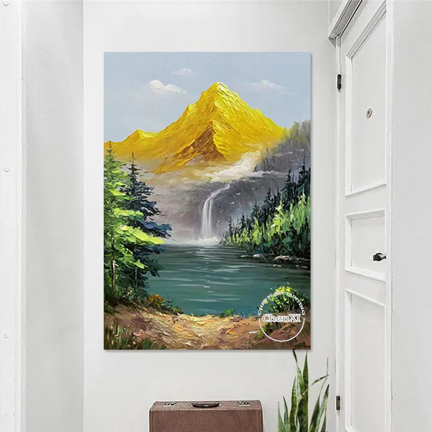 

Golden Mountain Scenery Acrylic Murals Painting, 100% Hand-painted Texture, Luxury Artwork, Large Wall Panel Art on Canvas