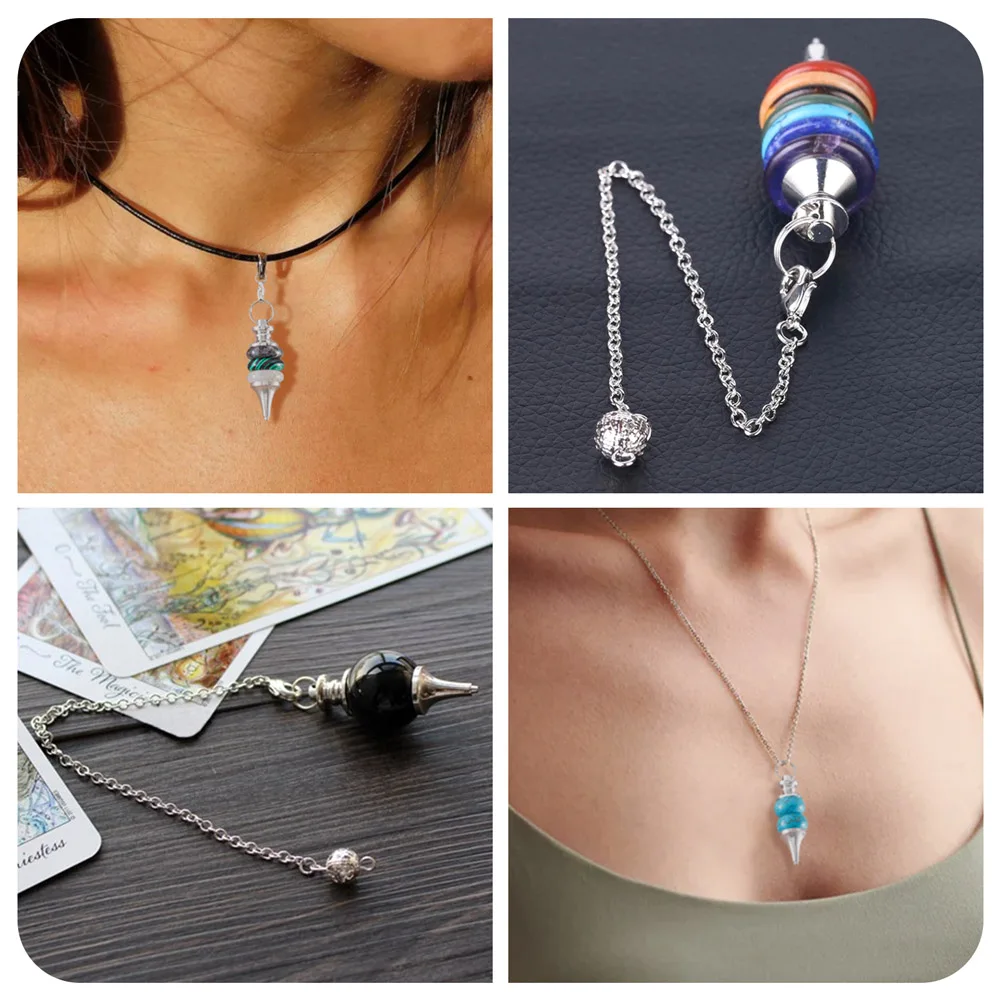 10 세트 빈 나사 진자 펜던트 핀치 Bails 목걸이 치유를위한 플래티넘 색상 Dowsing Charms 만들기 42x12mm 구멍 9mm