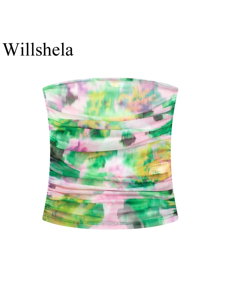 Willshela-Corset court en tulle imprimé pour femme, col slash, haut court chic pour femme, mode vintage, Y