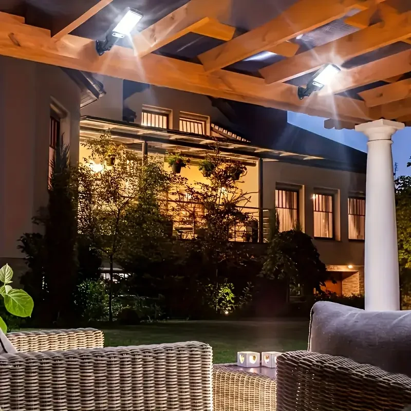 2pcs solar powered motion sensor pathway lights with remote control ip44 yellow led floodlights for garden garage backyard and patio outdoor lighting solar powered lights lights 2