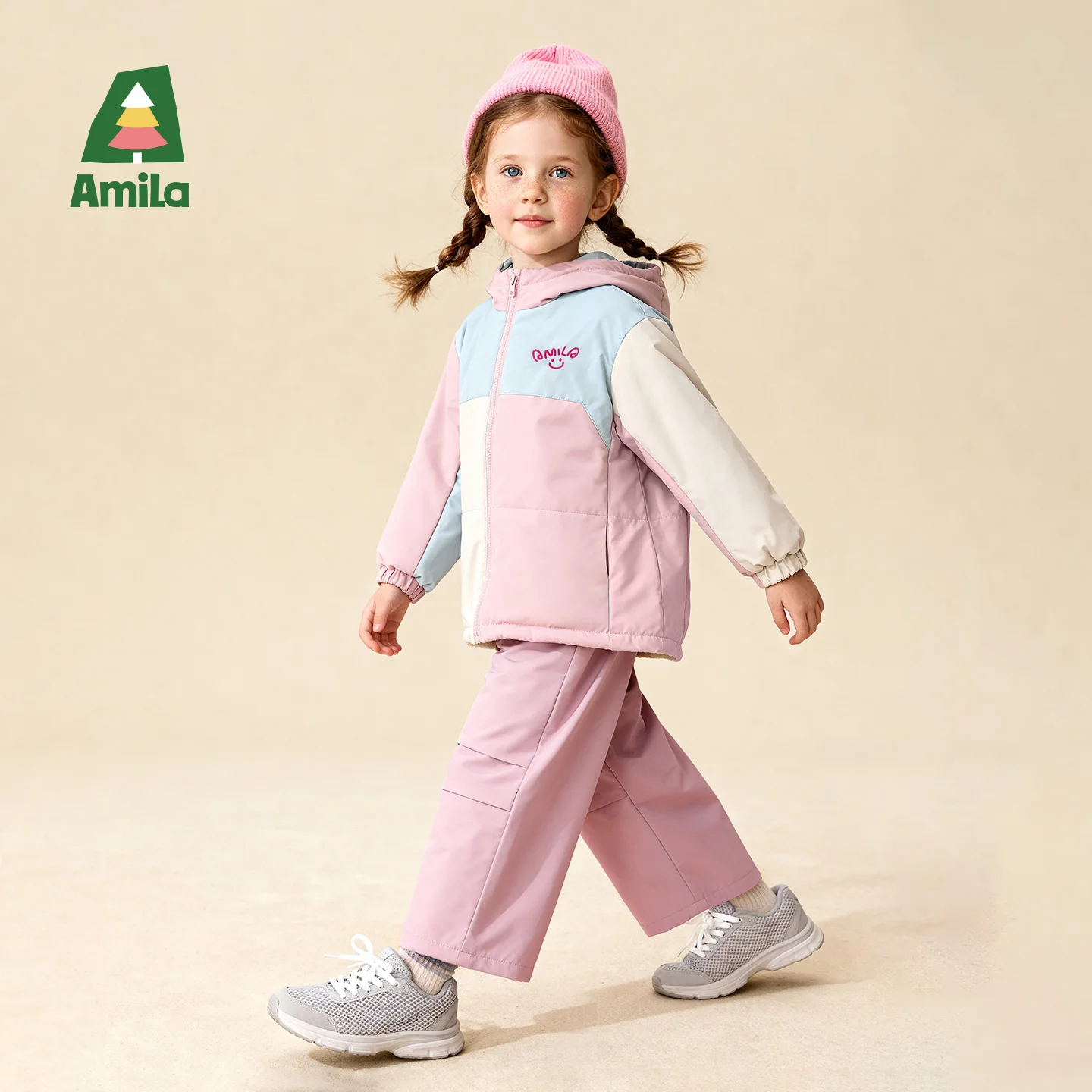 Amila 어린이 여아 겨울 야외 단일 레이어 후드티 방풍 및 방수 원단 따뜻한 내부 안감 밝은 색상