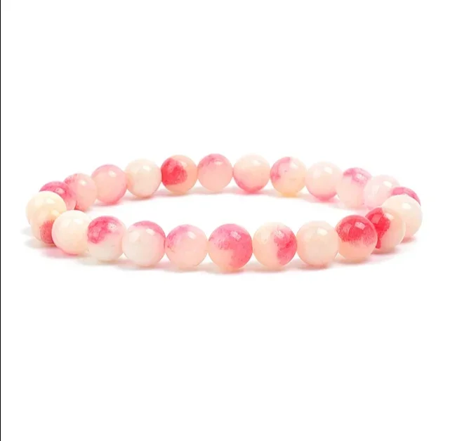 

Natural Stone pink Peach Beads For Women Men Jewelry Elastic Bangle Bracelets