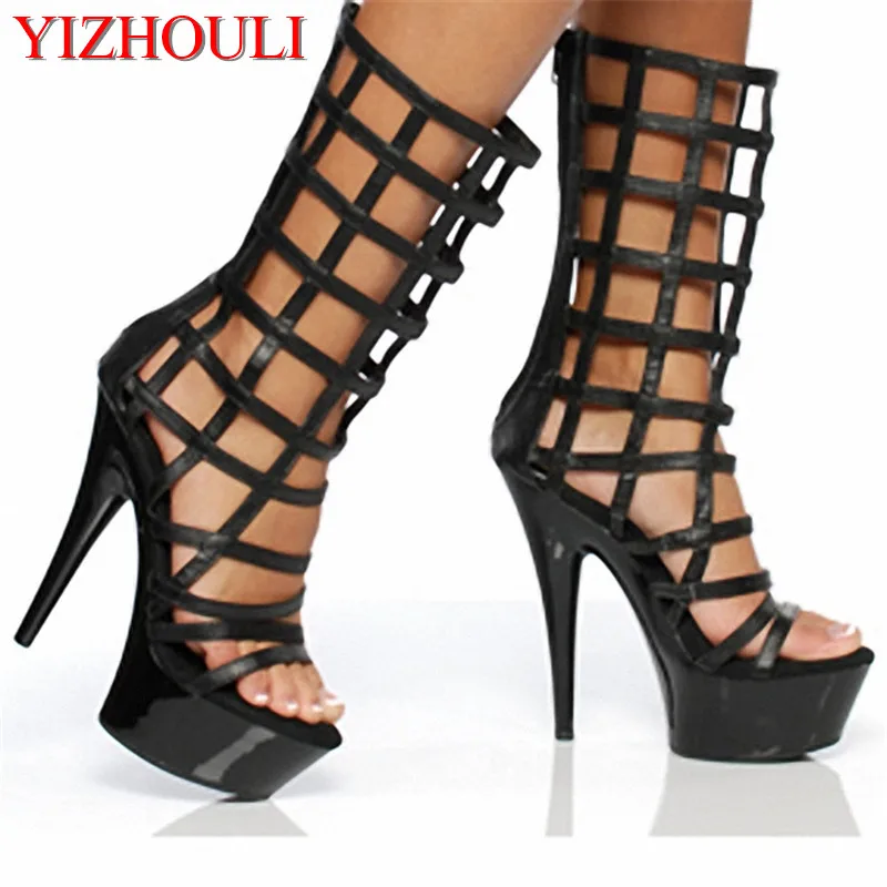 

15 cm short boots Ultra low with boots Show evening pole dancer boots shoes hollow out grid appeal dance shoes