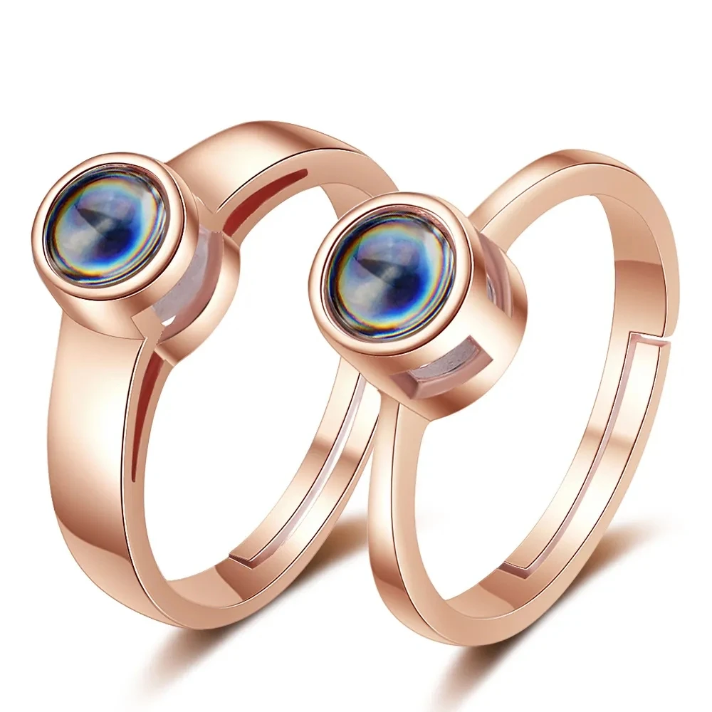 Customized Photo Projection Stainless Steel Rings Adjustable Couple Ring For Anniversary Gift Valentine's Day Gifts 2Pcs/Set