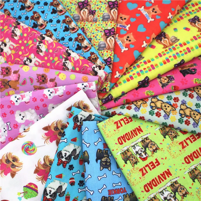 45*145cm Half Yard Dog Print Polyester Cotton Fabric Sewing Dress Cloth Making 1390 Fabric