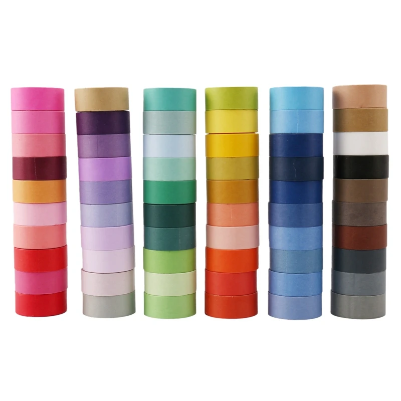 

60 рулонов, ширина 15 мм, декоративная разноцветная Радужная лента для рукоделия, журналов, планировщиков, скрапбукинга, упаковки