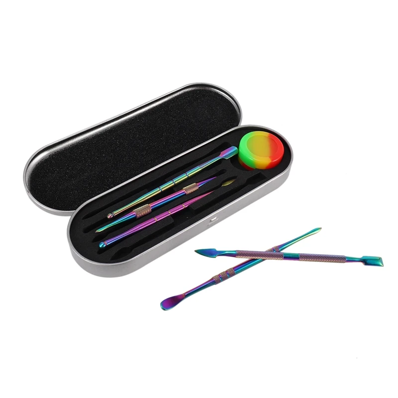 Rainbow 5 Piece Dab Tool Kit with Silicone Wax Container