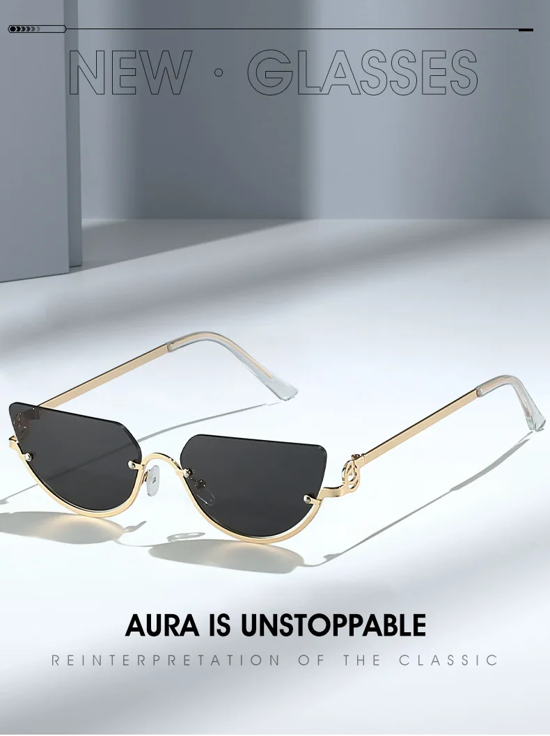 Luxus Marke Cat Eye frauen Sonnenbrille Neue Retro Metall Halb Rahmen Vintage Sonnenbrille Weibliche Damen Sexy Cateye Brillen – Detail 4