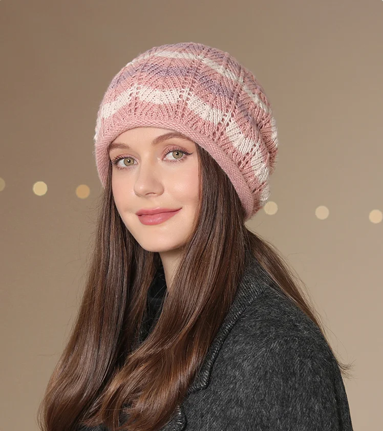 Panama Women's Winter Warmth Pile Thickened Wool Knitted Pullover Hat Big Headband Cold Protection Cap H159_voghion.com